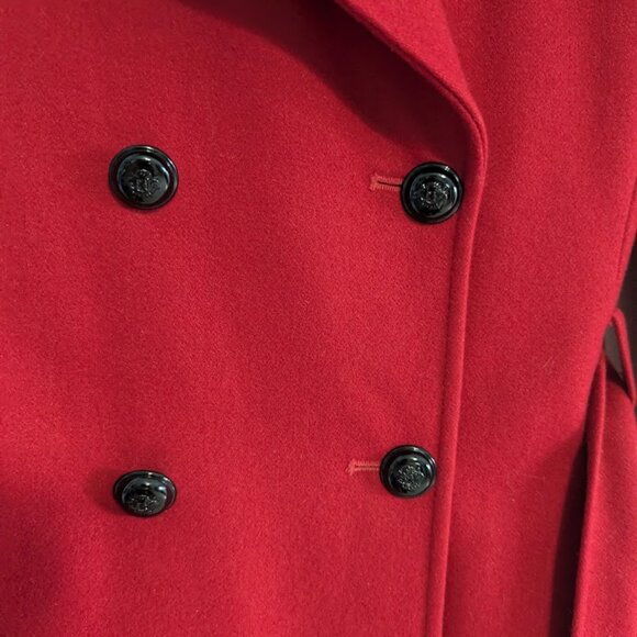 Via Spiga Red Wool Blend Belted Collared Peacoat Size 2 EUC - Picture 4 of 10